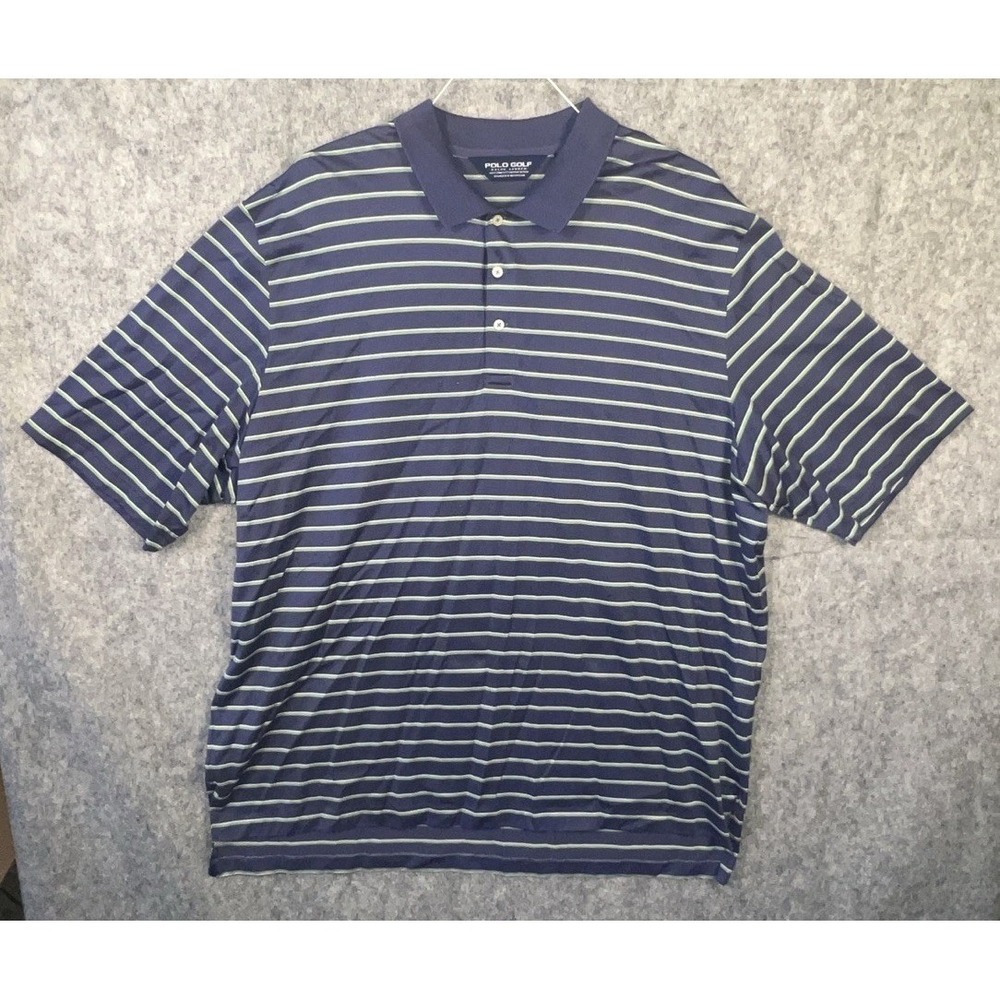 Ralph Lauren Shirt Men's 2XL Purple Polo Golf Performance Striped Pima Cotton